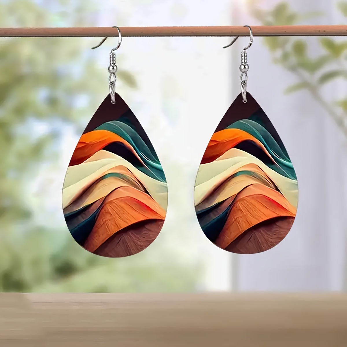 Women's Abstract Pattern Wooden Long Earrings, Gift